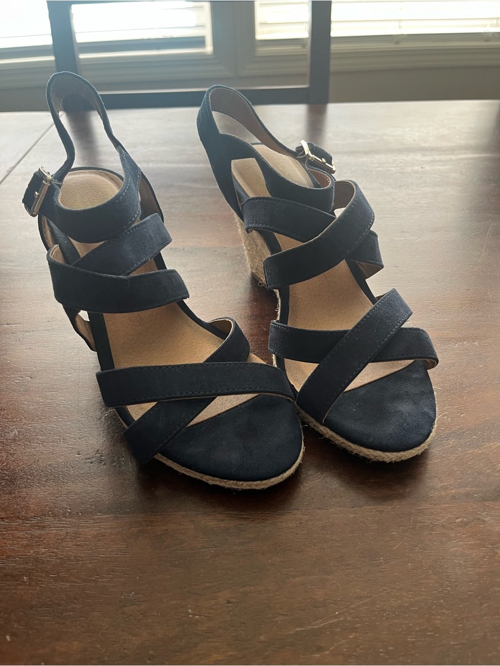 Navy Strappy Espadrille Wedge Sandals - Sleek Summer Heel
